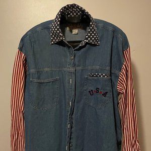 Quizz Jeans Plus Womens Long Sleeve Stars Stripes Shirt